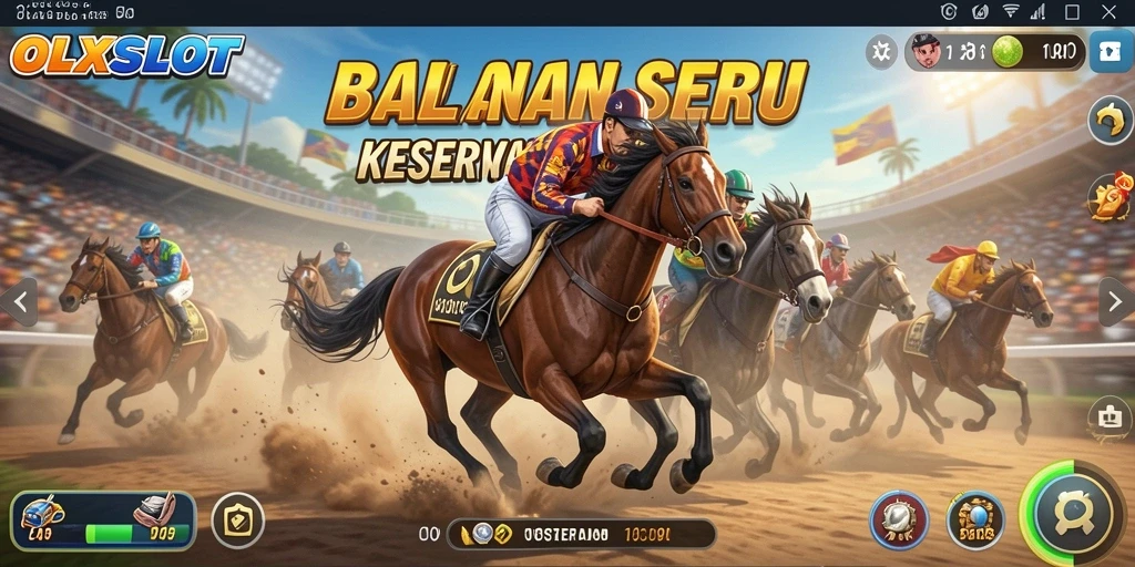 Tampilan gameplay seru dari OLXSLOT saat beradu kecepatan di lintasan balap.