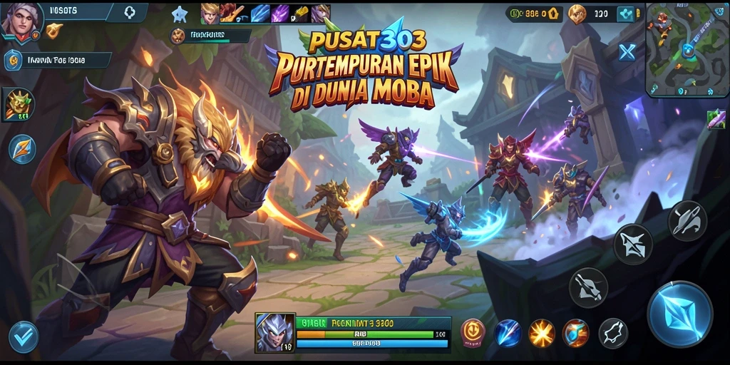 Tampilan layar dari gameplay PUSAT303 yang penuh aksi MOBA.