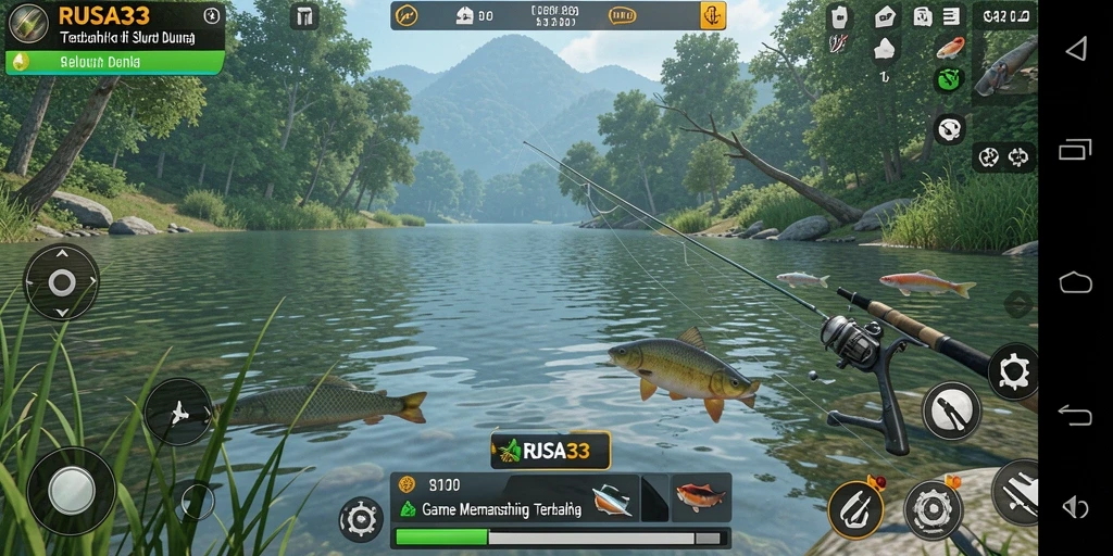Screenshot dari gameplay RUSA33 yang menunjukkan aksi seru memancing.