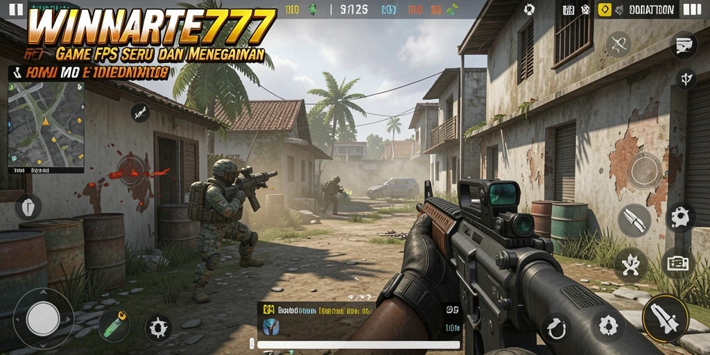 Screenshot permainan <strong>WINRATE777</strong> menampilkan aksi tembak-menembak yang intens.